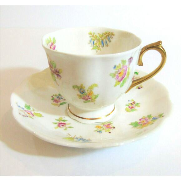 Royal Albert Dolly Varden Tea Cup & Saucer Set c1935 Pink Gold Chintz Bone China - Picture 1 of 8